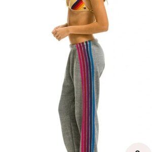 Aviator Nation Gray Sweatpants with Colorful Stripes Size Large
